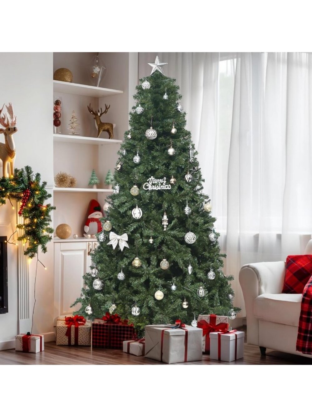 7.5ft Green Spruce Artificial Christmas Tree, 1346 Branch Tips, Holiday Decor